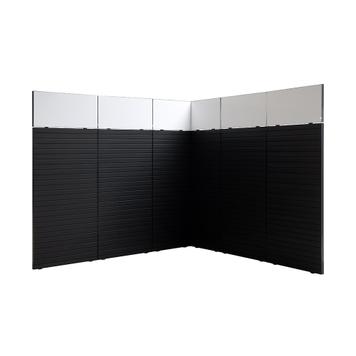 FlexiSlot® lamellenwand beursstand „Style-Black“ | 2.850 x 2.800 mm | hoekopstelling