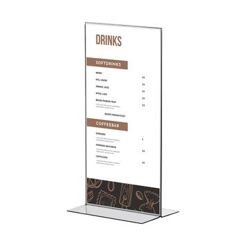 Menu Card Holder "T-Shape", different sizes, clear, 0.9 mm