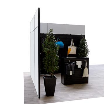 FlexiSlot-® Lamellenwand Messestand „Style“ - 2.850 x 2.800 mm Eckstand