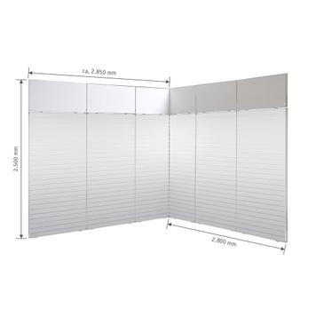 FlexiSlot-® lamellenwand beursstand „Style“ | 2.850 x 2.800 mm hoekopstelling