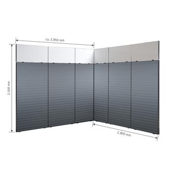 FlexiSlot® lamellenwand beursstand „Style-Black“ | 2.850 x 2.800 mm | hoekopstelling