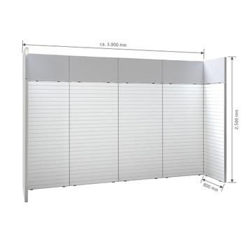 FlexiSlot® lamellenwand beursstand „Style“ | 3.900 x 800 mm | hoofdopstelling