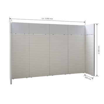 FlexiSlot® lamellenwand beursstand „Style“ | 3.900 x 800 mm | hoofdopstelling