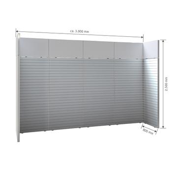 FlexiSlot® lamellenwand beursstand „Style“ | 3.900 x 800 mm | hoofdopstelling