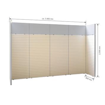 FlexiSlot® lamellenwand beursstand „Style“ | 3.900 x 800 mm | hoofdopstelling