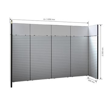 FlexiSlot® lamellenwand beursstand „Style-Black“ | 3.900 x 800 mm | hoofdopstelling