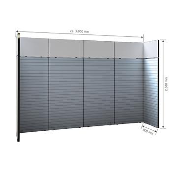 FlexiSlot® lamellenwand beursstand „Style-Black“ | 3.900 x 800 mm | hoofdopstelling