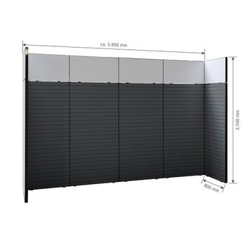 FlexiSlot® lamellenwand beursstand „Style-Black“ | 3.900 x 800 mm | hoofdopstelling