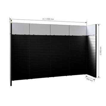 FlexiSlot® lamellenwand beursstand „Style-Black“ | 3.900 x 800 mm | hoofdopstelling