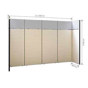 FlexiSlot® lamellenwand beursstand „Style-Black“ | 3.900 x 800 mm | hoofdopstelling