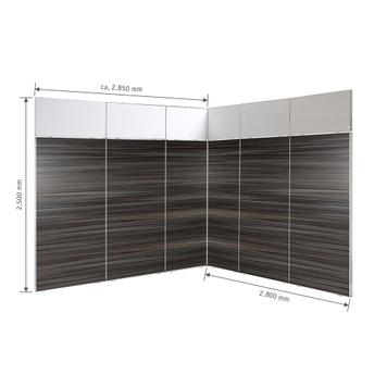 FlexiSlot-® lamellenwand beursstand „Style“ | 2.850 x 2.800 mm hoekopstelling